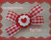 Only one....Felt Bow Valentine Red Plaid Ribbon Bow with hair clip