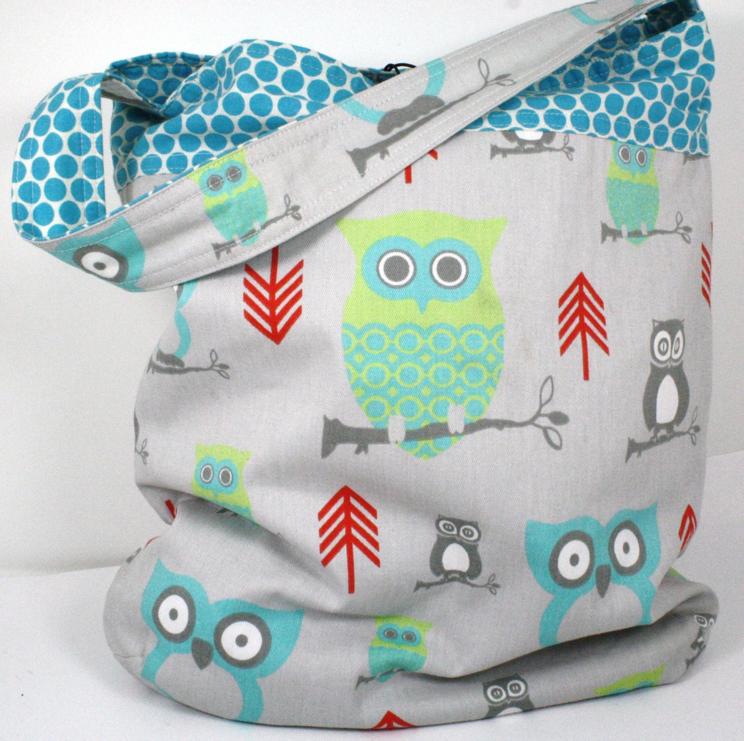 Handmade Totebag / Original Purse / Owl Tote / Teacher Bag / Market Tote / Summer Bag / Owl Purse / Polka Dot Bag