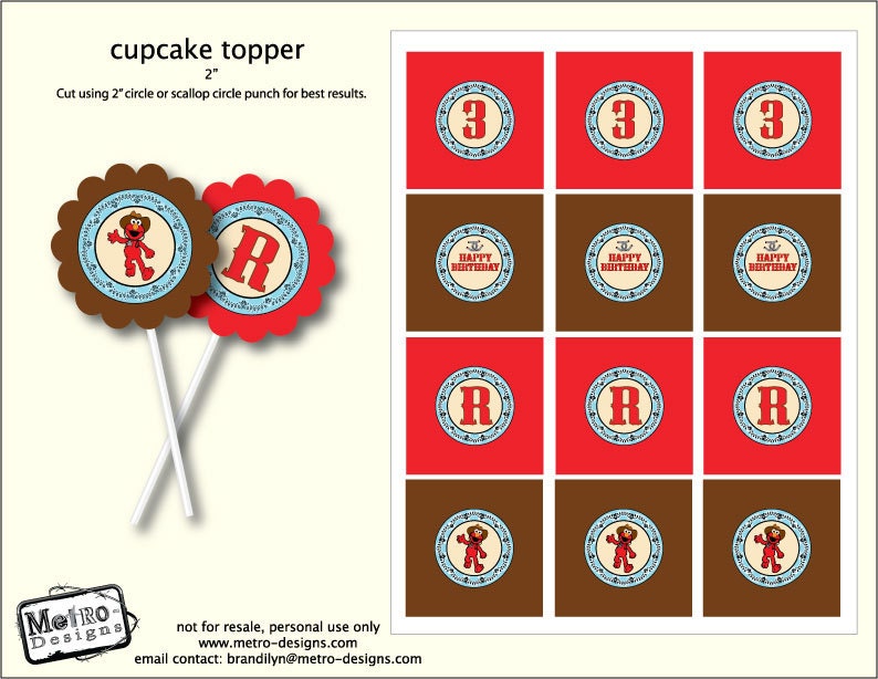 Cowboy Elmo - Cupcake Toppers, Favor Tags Il_570xn