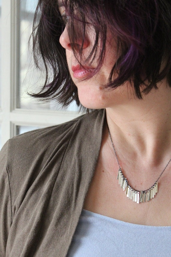 Fringe necklace, Silver fringe necklace, Piano key necklace