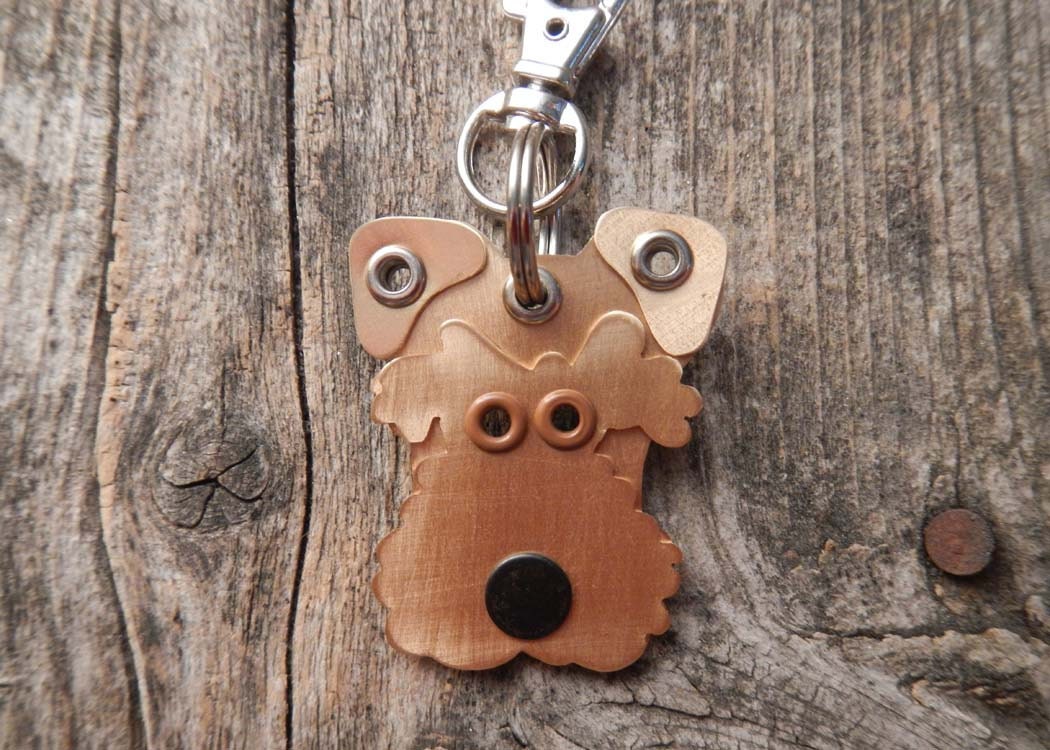 Keychain ID Key Chain Tag Welsh Terrier Dog Breed Dog Pet Lover Bronze Aluminum Custom Rivets Stamped