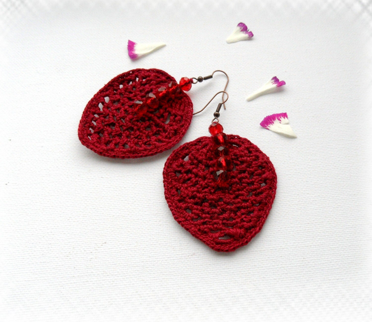 Crochet Earrings - Leaf Earrings - Crochet Jewellery
