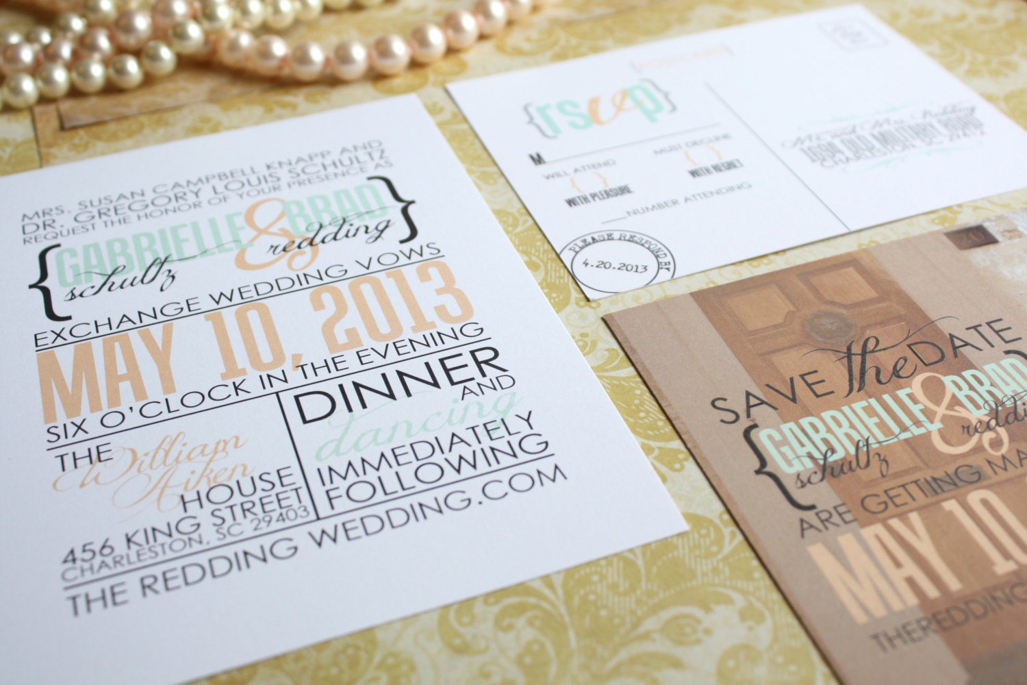 Modern, Wedding invitation and RSVP Postcard- Custom Design- The Mollie