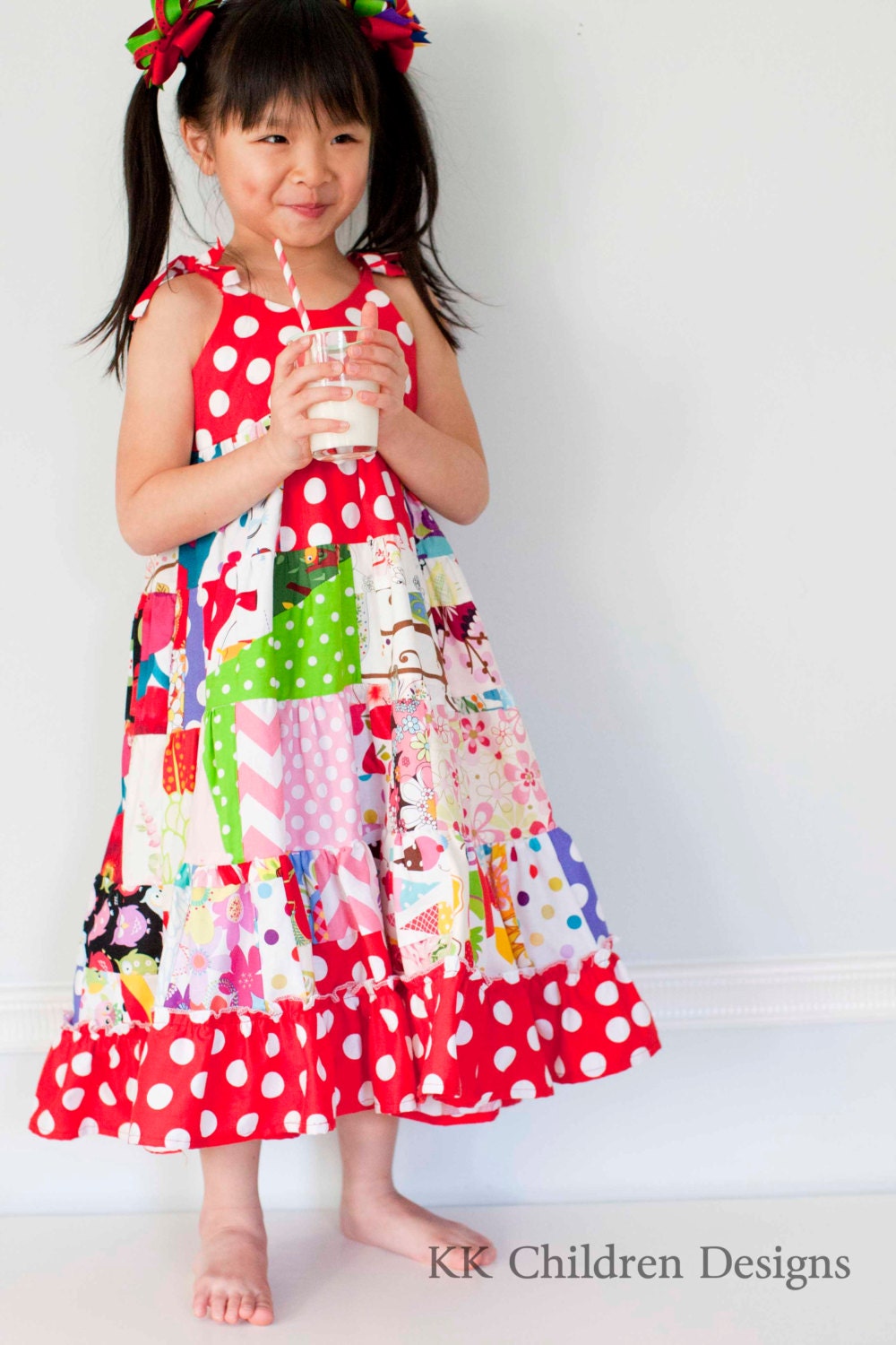 Girls Patchwork Twirl Dress - Rainbow Patchwork Dress - Rainbow Sundress - Custom Design - Twirl Dress - Sundress -  3T to 6T