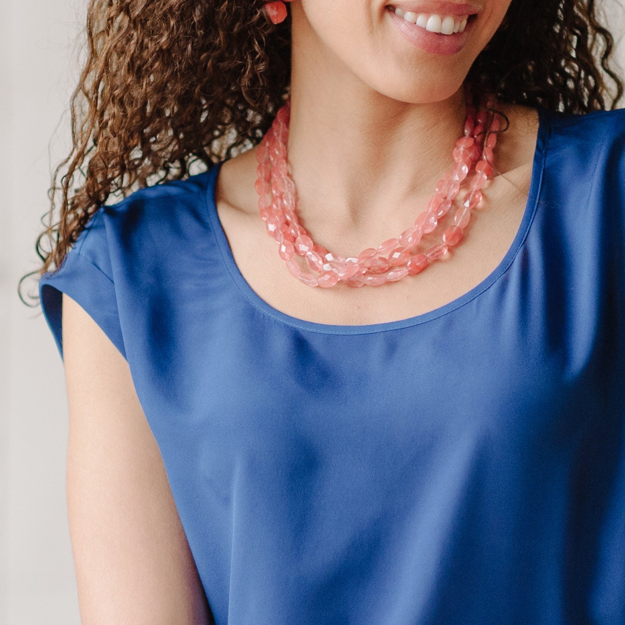 Chunky Coral Statement Necklace by Kluster. As seen on HGTV Blog. Cherry Quartz Necklace. Pink Necklace. Coral Wedding. Sterling Silver.