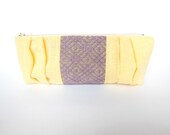 Hand embroidery pouch, pencil case, sunshine yellow with light purple stich