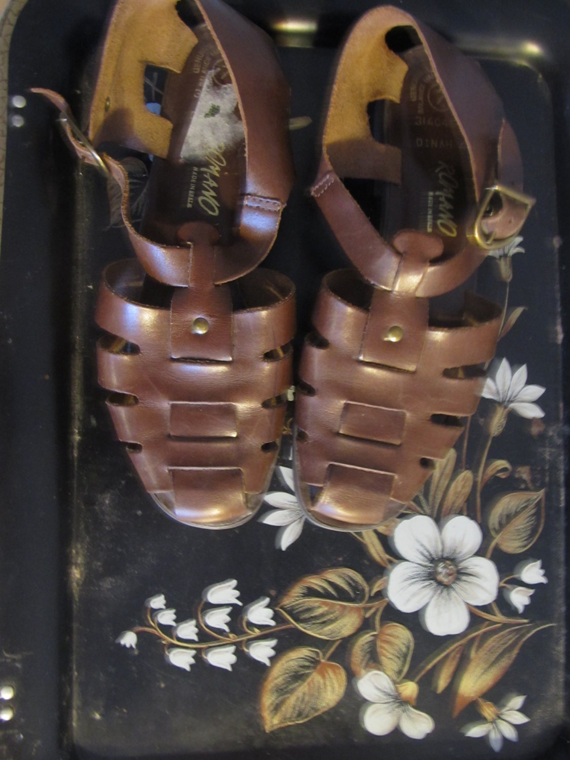 Brown Woven Huaraches Fisherman Sandal Saltwater 1980s 1970s size 7