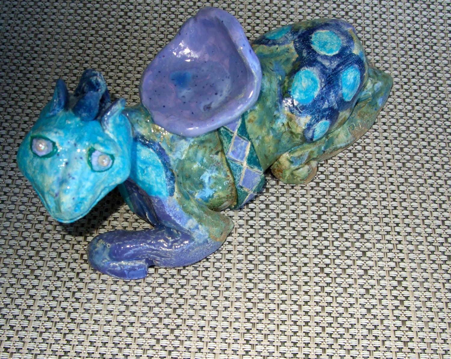 imaginative ceramic animal sculpture one of a kind  5"tall 9"long  about 4" wide  unique
