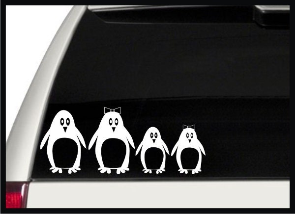 Penguin Family Car Decals / Stickers Stick Figure Cute Penguins Arctic (Set of 4)