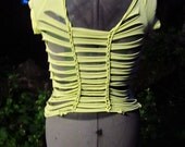 Hand Crafted Weaved Braided Laddered Yellow T Shirt For Women Size Small/Medium
