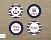 Nautical Printable - Nautical Baby Shower - Nautical Cupcake Toppers - Ahoy - Anchor - Nautical Birthday - Blue - Red Il_170x135