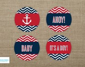 Nautical Baby Shower Cupcake Toppers - Nautical Printable - Chevron - Anchor - Baby Shower Printable - Boy Baby Shower - Girl Baby Shower Il_170x135