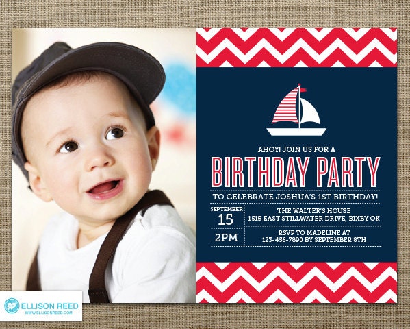 Nautical Birthday Invitation - Nautical Printable - Sail Boat invitation - Chevron invitation - Boy Birthday - First Birthday invitation Il_170x135