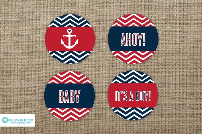 Nautical Baby Shower Cupcake Toppers - Nautical Printable - Chevron - Anchor - Baby Shower Printable - Boy Baby Shower - Girl Baby Shower Il_570xn