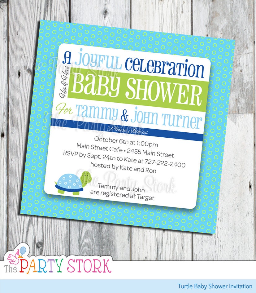 TURTLE Baby Shower Invitation Printable Invite by thepartystork