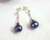 Faceted Pearl Earrings Handmade Artisan Cultured Sterling Silver Swarovski Crystal Wire Wrapped Post Stud Pierced Drop Dangle