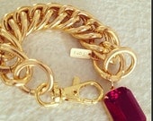 Lily: Twin Gold Chain Chunky Pink Charm Bracelet