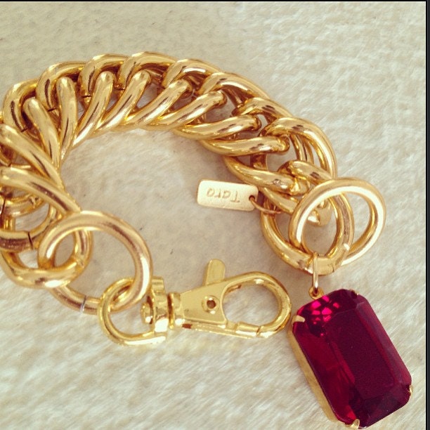 Lily: Twin Gold Chain Chunky Pink Charm Bracelet