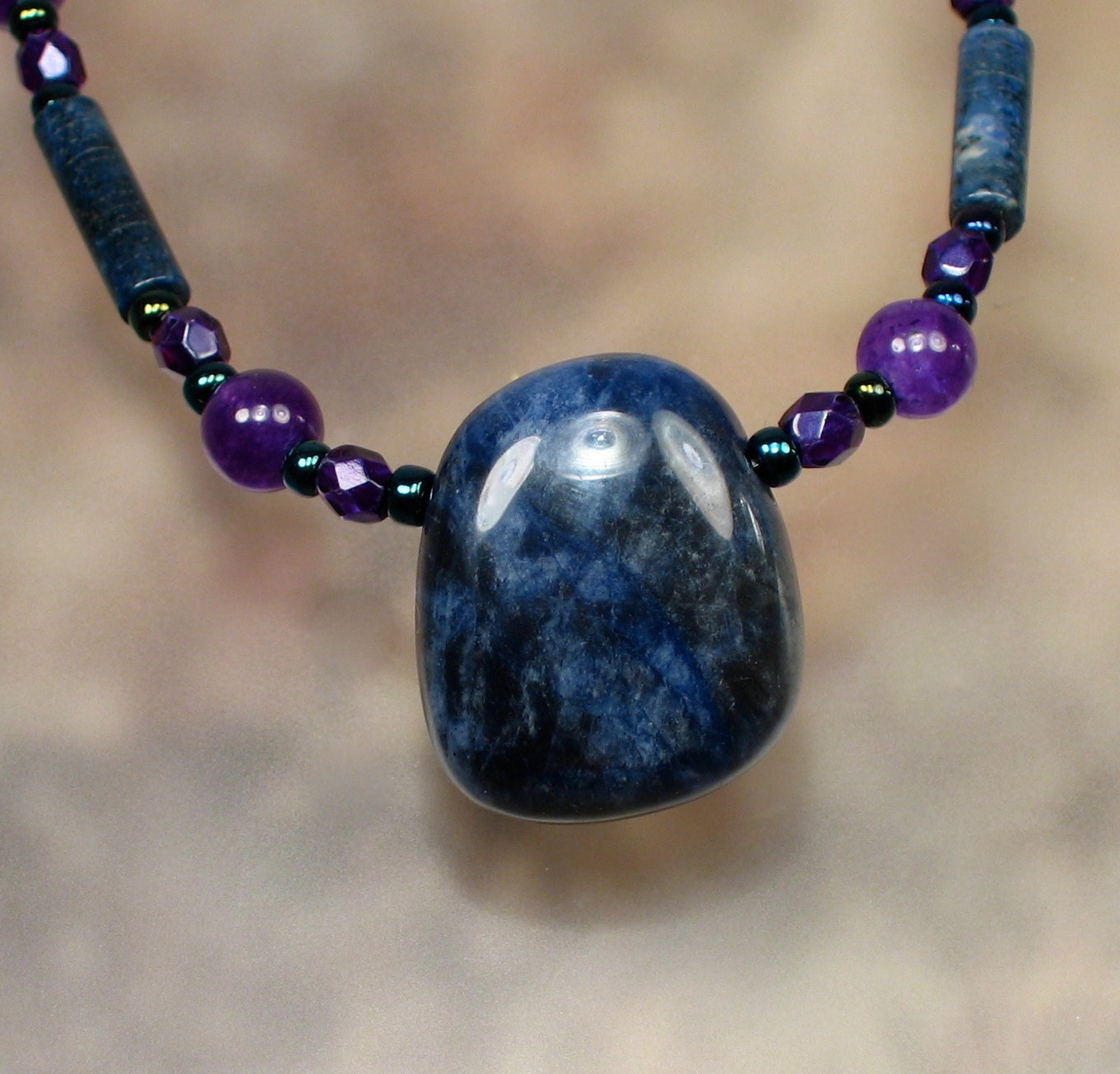 Sodalite, Amethyst and Dumortierite Necklace - Insight - Spirituality - Meditation - Reiki Jewelry