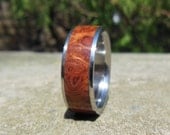 Amboyna Burl and Stainless Steel, Custom Wood and Steel Ring