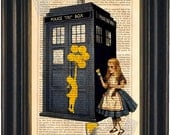 Banksy by Alice on Dr Who Tardis Phone Box Print on upcycled Vintage Page Mixed media Digital