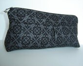 Large black and gray quilted damask clutch