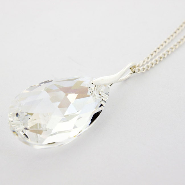 Swarovski Necklace: SWAROVSKI ELEMENTS Pear Crystal Necklace On Sterling Silver Chain