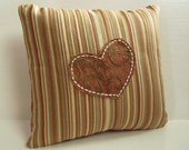 SALE Reversible Recycled Fabric Cotton Pillow with Heart Embellishment, Valentine Home Decor