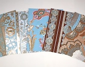 1970's Flocked Vintage Wallpaper Sample Collage Pack (5 Sheets, 8 1/2 x 10 1/2 )-Blue and Brown Theme