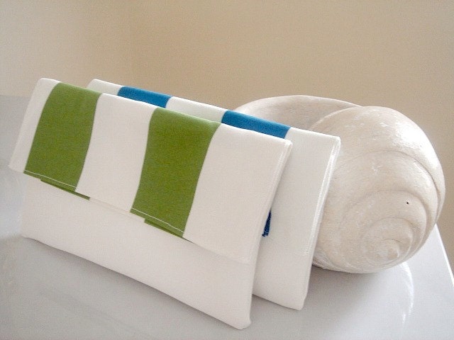 Striped purse Nautical clutch Foldover striped clutch handmade with canvas and eco leather Bridesmaids gift Beach wedding