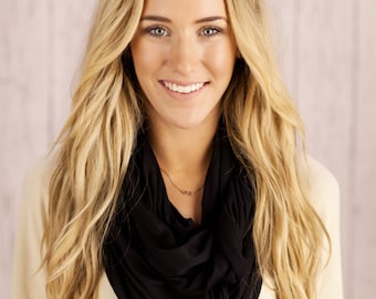 Black Solid and Basic Jersey Knit Infinity Loop Scarf - In the Loop Scarf in Black