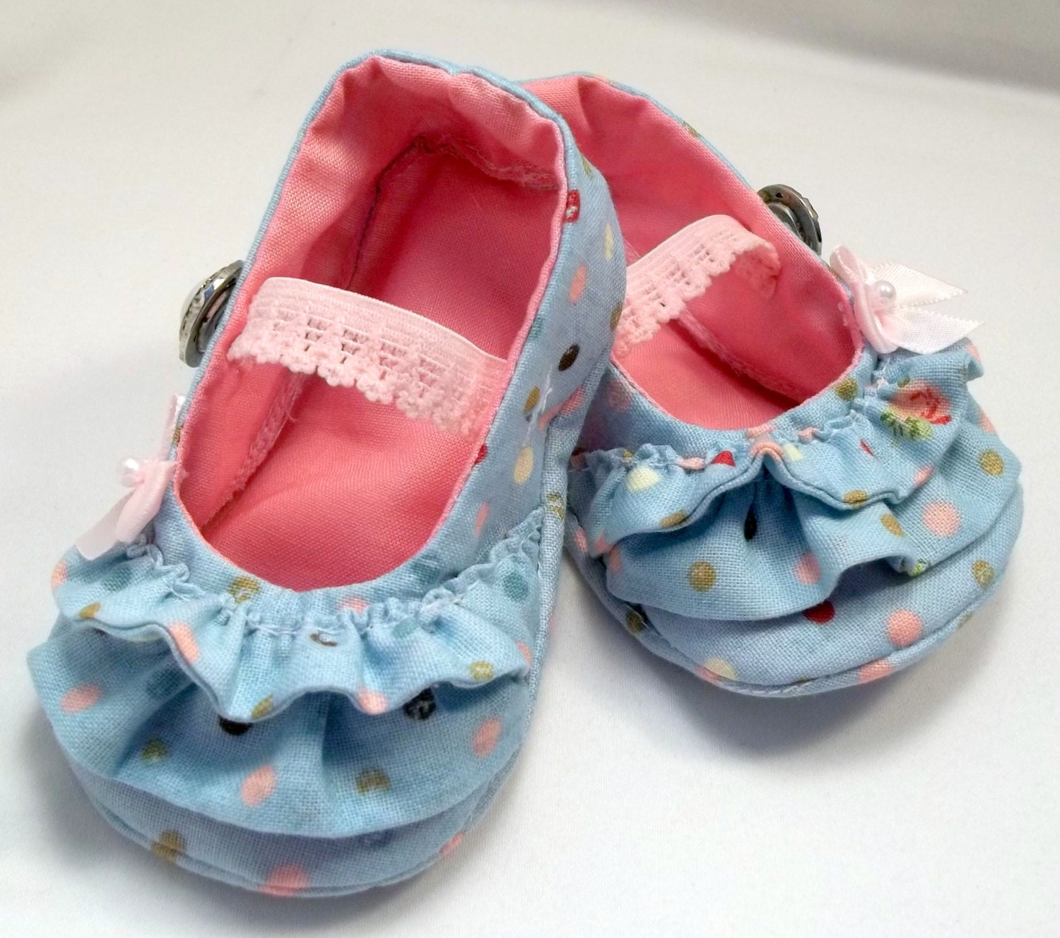 Blue & Pink Polka Dot Ruffle Ballerina Baby Girl flats
