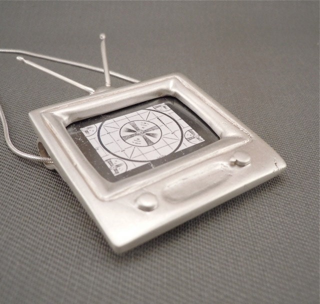 Tune In sterling silver television pendant quirky tv necklace