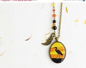 ON SALE Heron Pendant, Bird Pendant, Silhouette Pendant, Bronze Pendant, Bird Necklace, FREE shipping