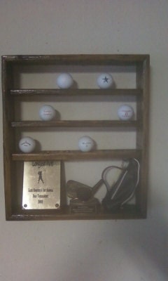 reclaimed wood shadow box style golf ball display shelf