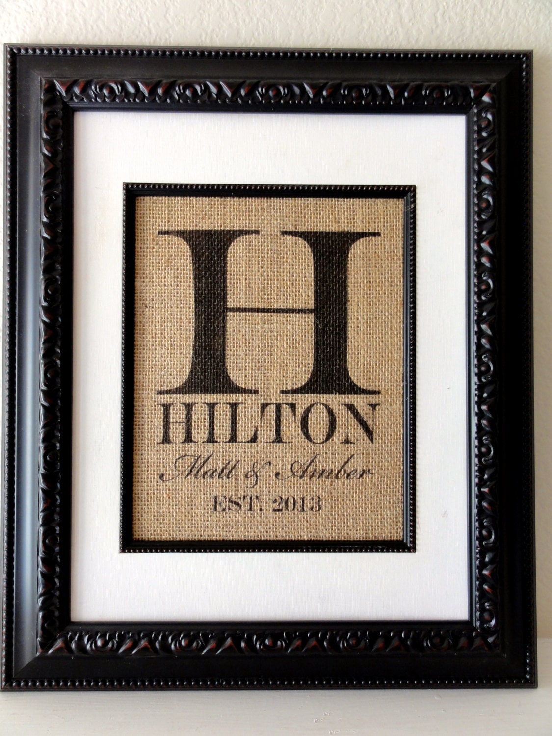 Personalized Burlap MONOGRAM, Name and Est. Date, Gift for Weddings, Engagements, Showers, Announcement