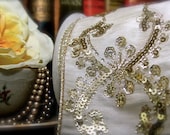 12 inches Sequined Trim in Cream with Gold Accent  Floral Wedding Crafting Quilting Embellishments