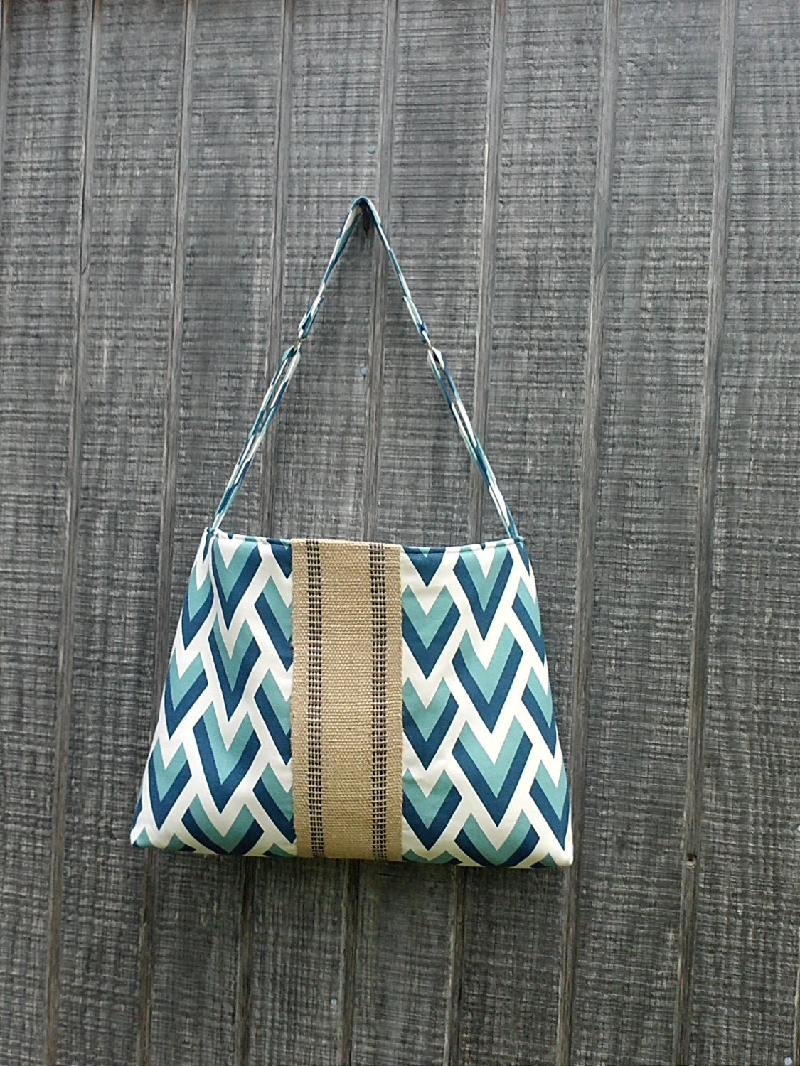 Handbag Purse Tote Diaper Bag in Blue with Jute Webbing