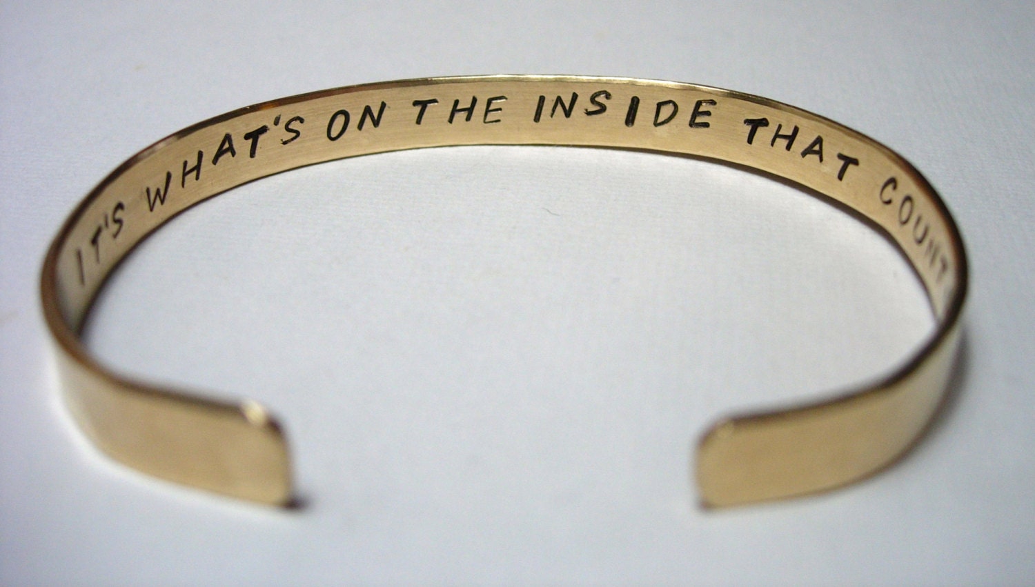 It's What's On The Inside That Counts  Inspirational Hand Hammered and Stamped Brass Bracelet Bangle Cuff Its whats on the inside