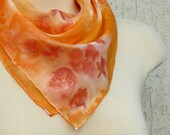 Joyful amber spring silk scarf with flowers Hand painted silk scarf, orange, gold, amber,tangelo