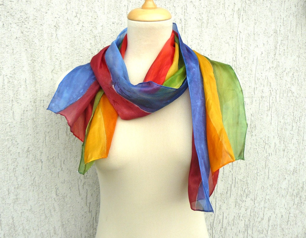 Multicolor silk scarf, striped hand painted scarf, rainbow silk scarf, funny scarf