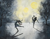 8"x10" art print-ice skaters in winter with trees-winter art