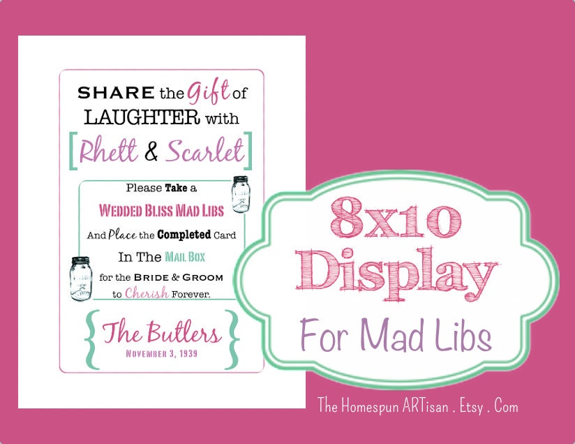 Wedding Mad Lib DISPLAY - Guest Book Instructions - Custom PDF - 8 x 10"