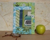 Typewriter and Tickets Notebook Journal - fabric cover in green, blue, turquoise