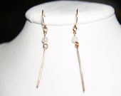 Copper Wire Beaten Metal Wire Wrapped Dangle Earrings with Genuine Stone Beads
