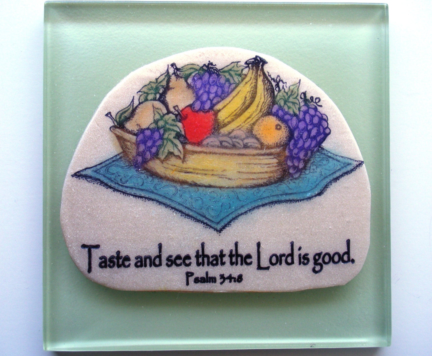 Christian Verse Art Tile. Taste and see the Lord is good. Psalm 34.8.