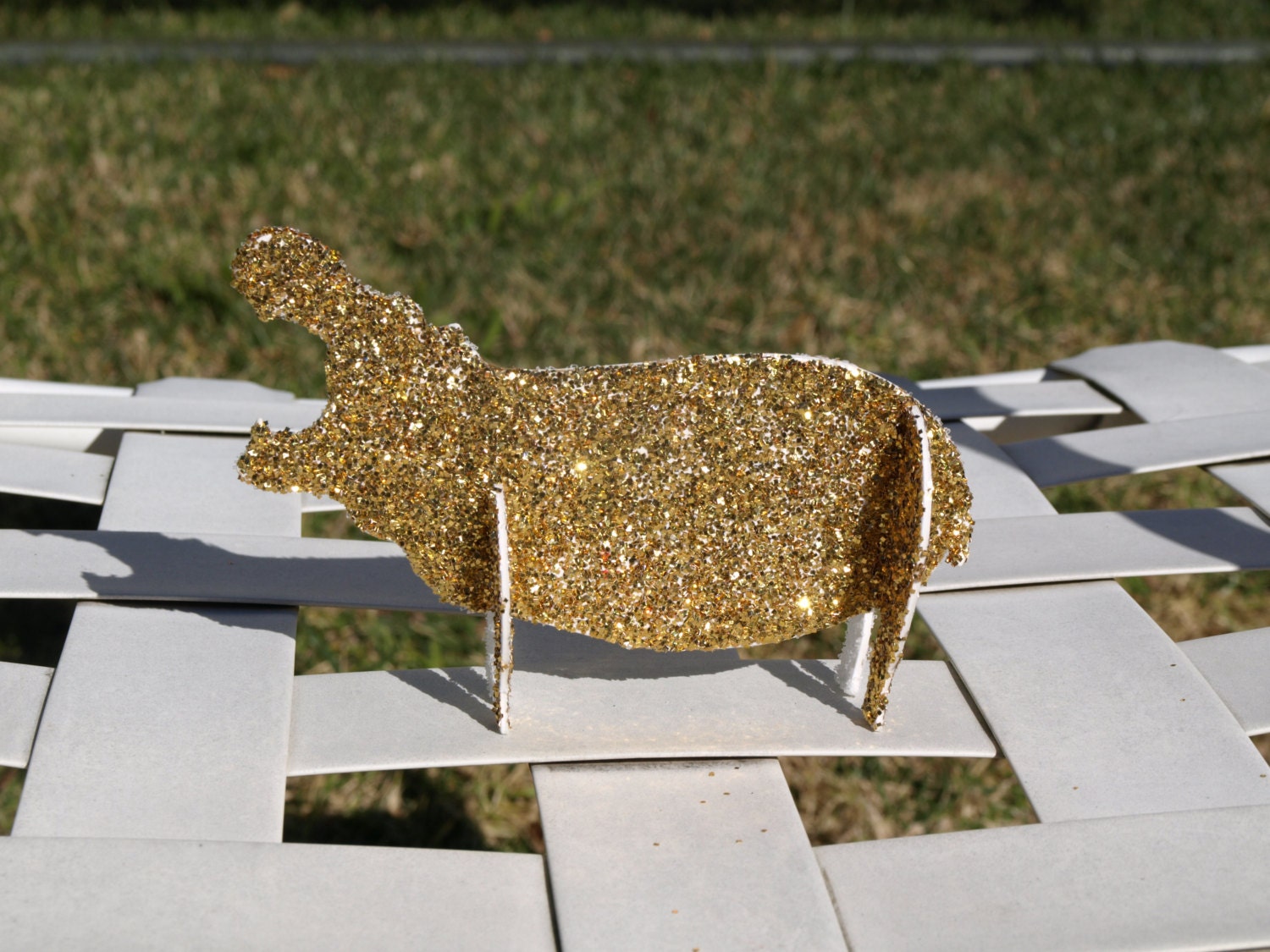 Gold Glitter Hippo Figurine Sculpture