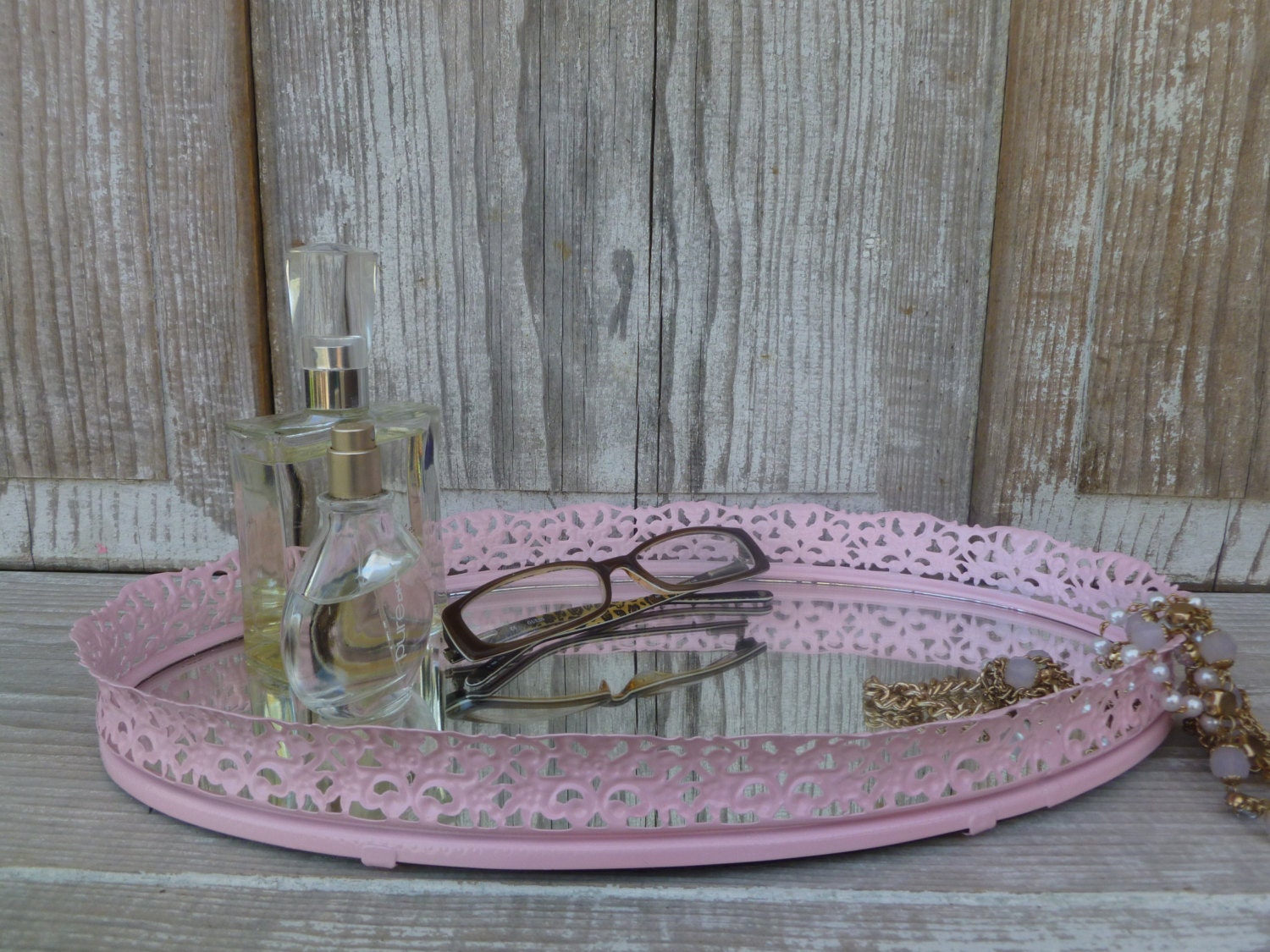 Vanity Mirror Tray in Pale Pink