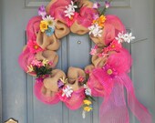 Spring Wreath - Summer Wreath -Burlap Wreath with Mesh  - Fun for Mom - Customize Your Colors