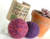 eco earth day gift, mother's day, über cool wool dryer balls, sustainable eco friendly laundry, spring cleaning, wholesale, pink purple